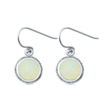 Round Drop Dangle Earrings Lab Created White Opal 925 Sterling Silver (10mm)